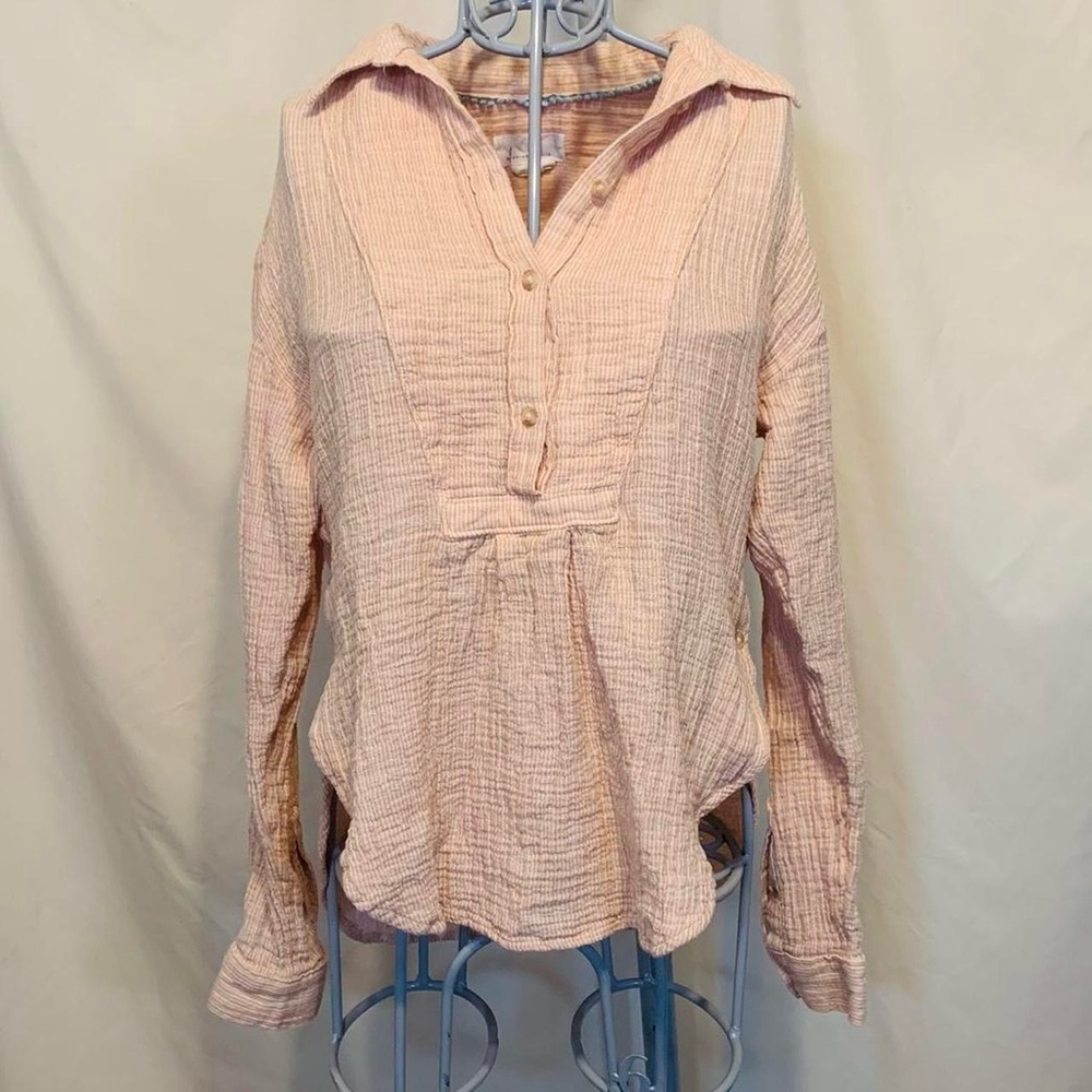 By Anthropologie Peach Soft Half Button Down Shirt Sz S